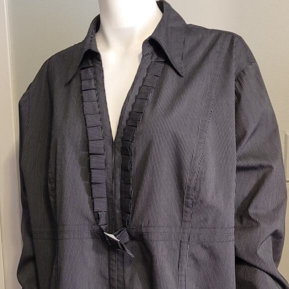 Worthington Womens 3X Black Stretch Pleated Buckle Blouse Careerwork Minimalist - Picture 4 of 8